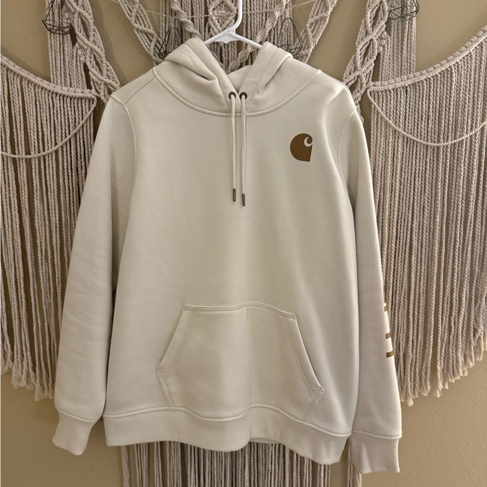 Carhartt Off-White Hoodie with Brown Logo